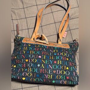 Dooney & Bourke Multicolor Logo Print Canvas Leather Shoulder Bag